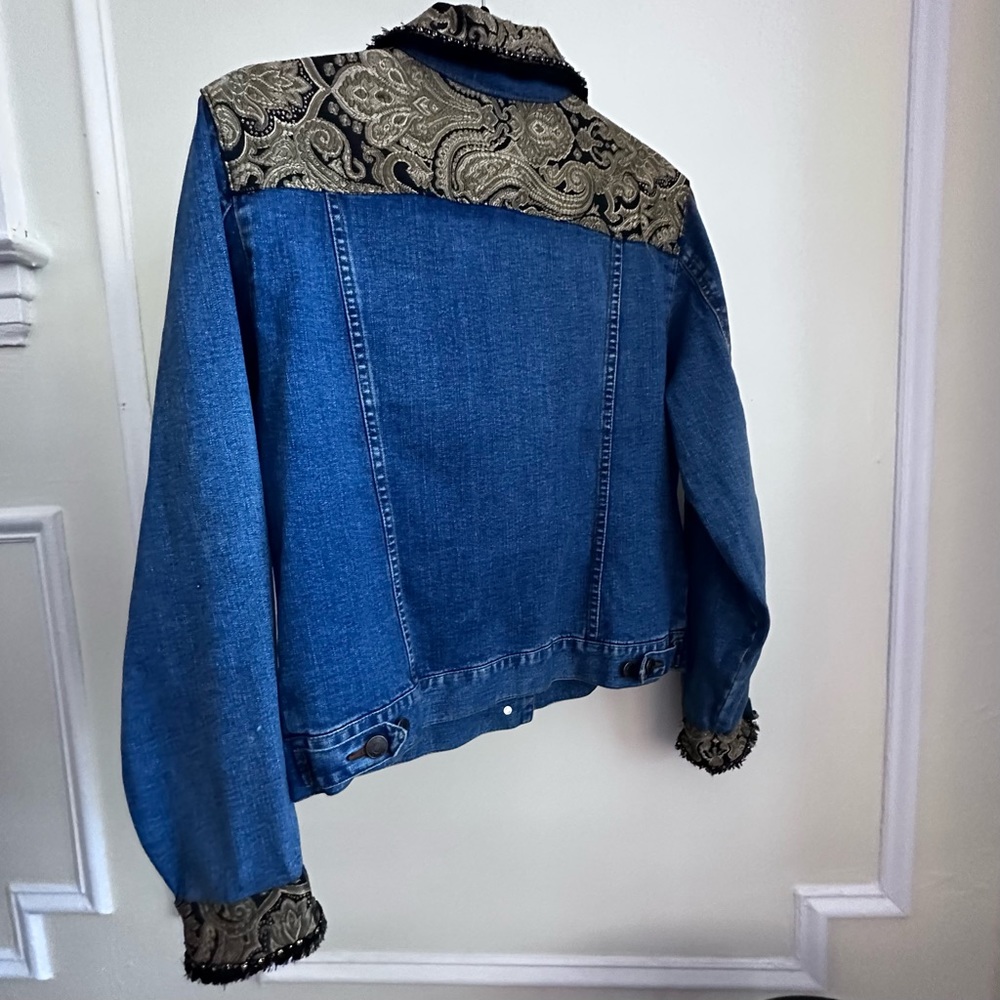 Blue Jean Brocade Jacket Rhinestone Bling Fall Jacket Versace Boho Medium - Picture 10 of 16